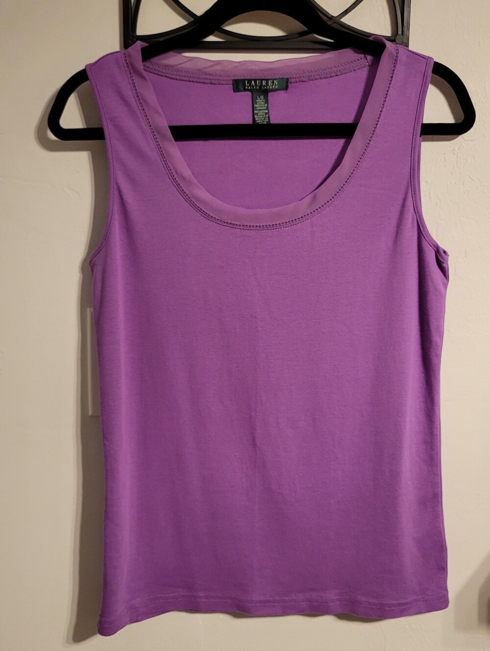 Lauren Ralph Lauren Purple scoop-neck Cotton Sleeveless Top Sz L Classic Chic